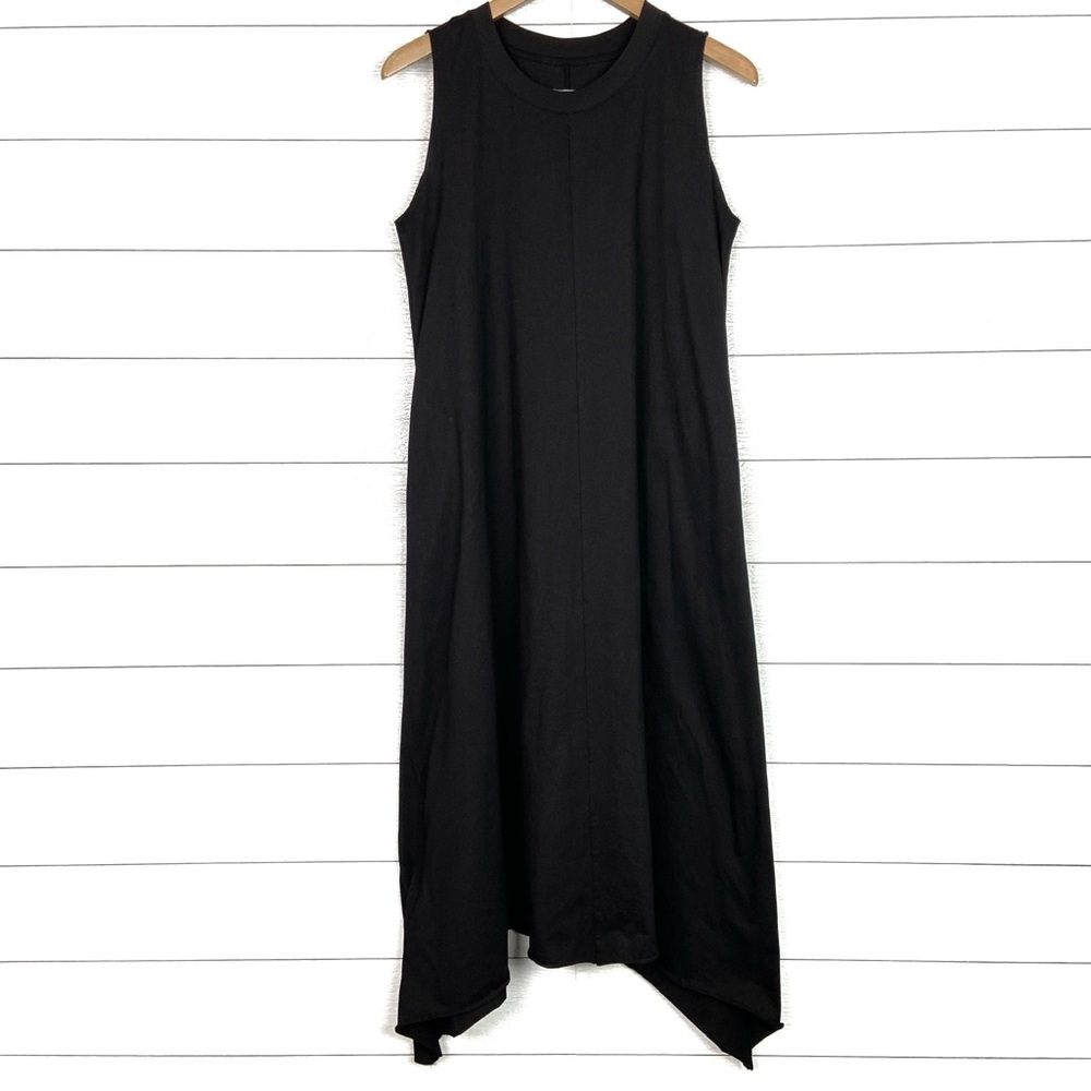 ROUCHA Dame Jersey Dress Midi Black Sleeveless Asymmetric Flowy Cotton BB